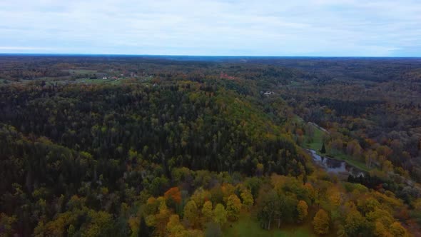 Aerial View of the Krimulda Palace in Gauja National Park Near Sigulda and Turaida, Latvia. Old Mano alt