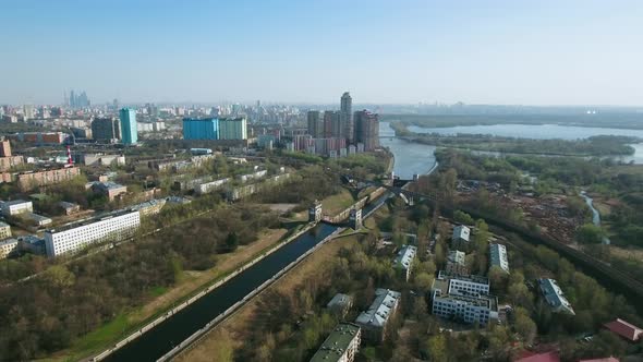 Flight over City River