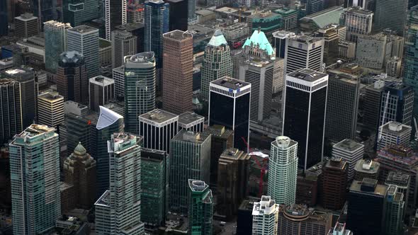 Aerial View Of Downtown Vancouver With Skyscrapers And High-rise Buildings In BC, Canada. alt