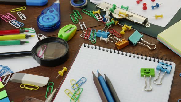 School Stationery on Brown Wooden Table