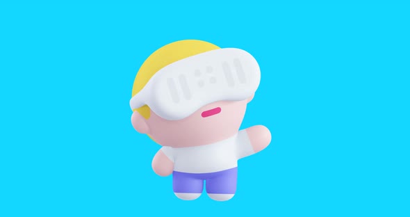 Funny Looped cartoon kawaii VR boy character. Cute emotions and move animation. 4k video