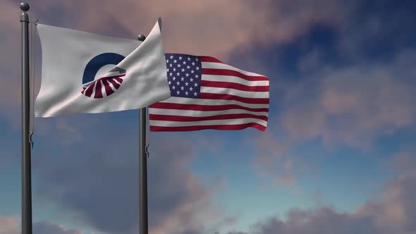 Chandler City Flag Waving Along With The National Flag Of The USA - 4K alt