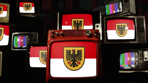 Flag of Dortmund, Germany, on Retro TVs.