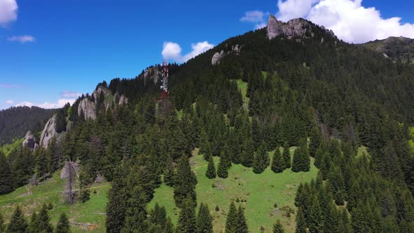 Silhouette Of A Communication Tower For 5 G Network alt
