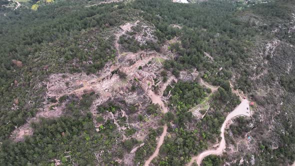 Old ruined city Syedra Turkey Alanya 4K Aerıal Vıew alt