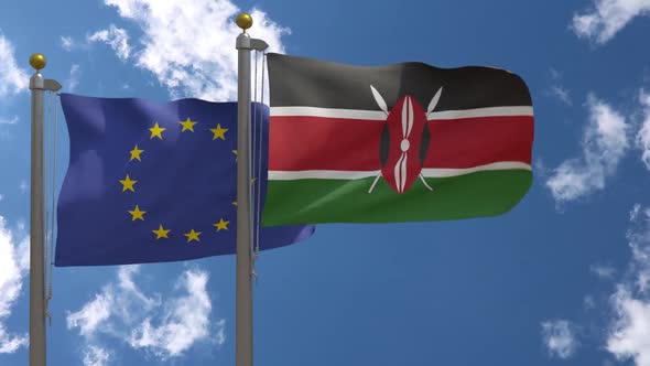 European Union Flag Vs Kenya Flag On Flagpole alt