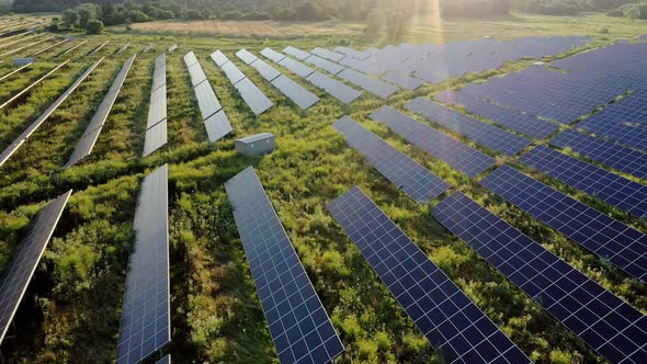 Solar energy power plant. Ecological clean energy. Alternative solar station. alt