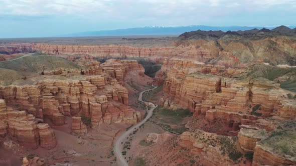 Aerial view of Charyn Canyon, Kazakhstan alt
