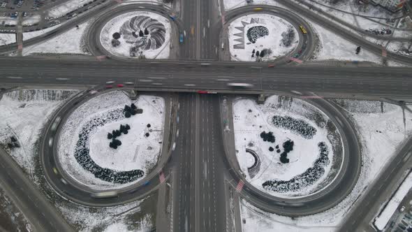 Aerial Timelapse of Road Junction Large Car Interchange alt