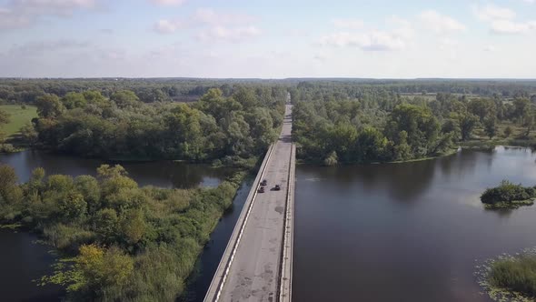 Auto Road Bridge Over Desna River in Chernihiv Region, Ukraine