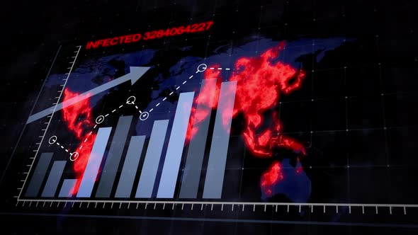 Rising blue bar graph and red virus alt