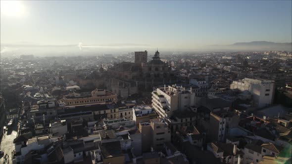 Aerial panoramic view of Granada city in its majestic development. Spain
