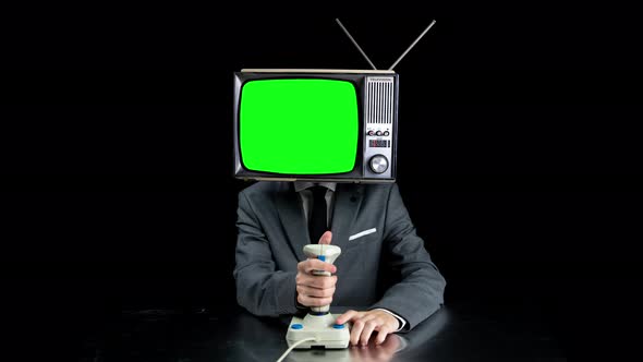Man TV Head Playing Video Games alt