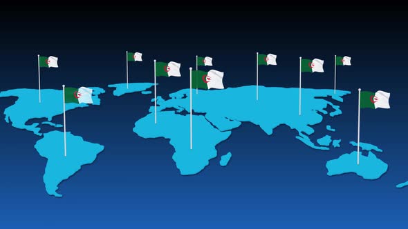 Algeria Flag Fly Animated On Planet Earth Map alt