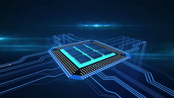 Computer Circuit Board With Running Impulses, Data Procession, CPU, Technology alt