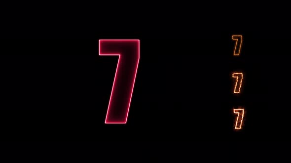 neon countdown animation. Neon bright glowing countdown timer from 10 to 0 seconds.