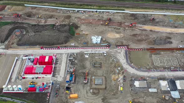 Aerial footage of a housing development site in the town of Crossgates in Leeds West Yorkshire UK