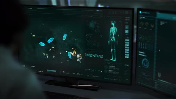 Scientist Observes Paramecium Research In Microscope Equipment Interface alt