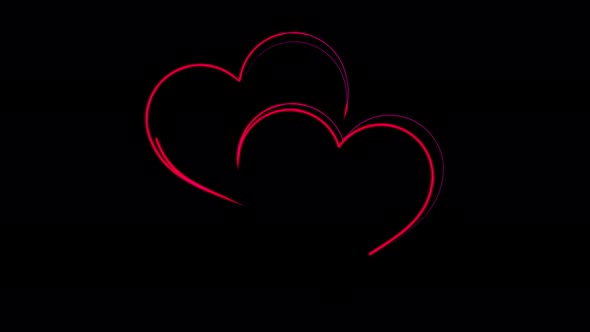 Two neon hearts. Design element for Happy Valentine's Day, Mothers Day For greeting card