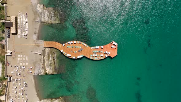 Pier by the sea aerial view Turkey Alanya 4 K alt