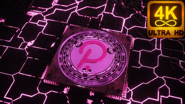 Polkadot Technology Network 3.0 Web. 3 D Seamless Animation. Dot Polkadot Coin Chip And Motherboard alt