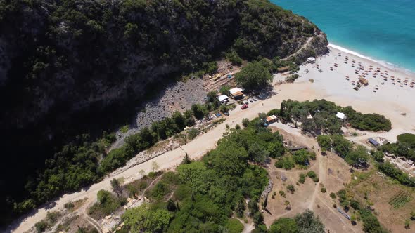 Aerial View of Canyon at Gjipe Beach Himara Albania Albanian Riviera