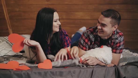 Enamored Man and Woman are Throwing Into Each Other Hearts by Handmade alt