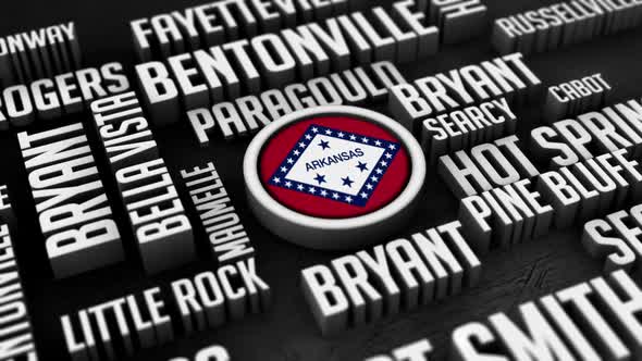 List Of Cities In Arkansas USA State Word Cloud Collage In 3D alt
