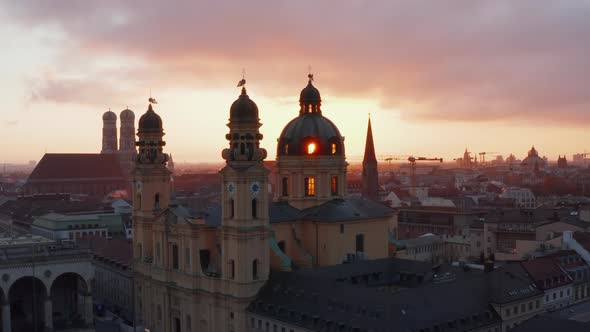 Stunning Old Cathedral Church Building in Wonderful Scenic Golden Hour Sunlight with Light Peeking alt