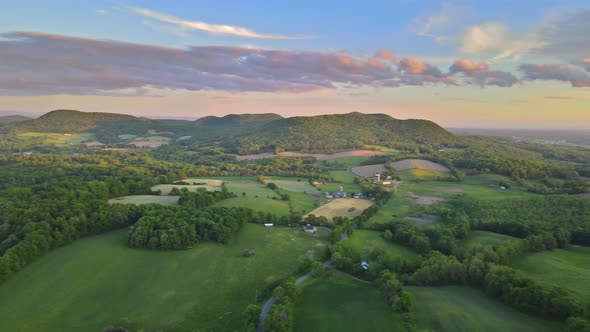 Landscape Panoramic View of Farm Fields the Mountains Forests Blue Sky in the Pocono Mountains of alt