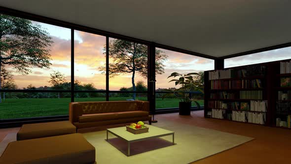 Bright Modern Living Room With Pallet Bookshelf