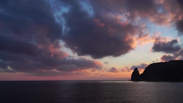 Aerial Panoramic View of Beautiful Sunset Above Sea alt