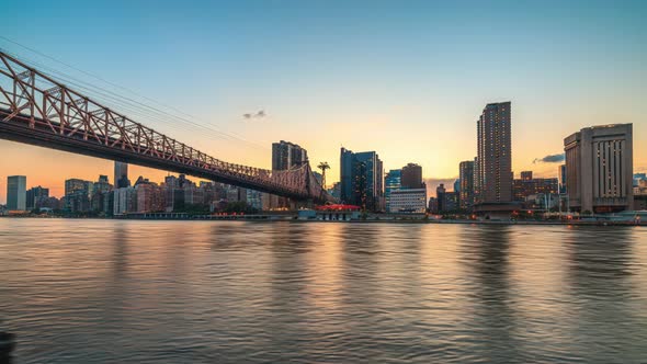 New York City Skyline Time Lapse on the East River with Queensboro Bridge