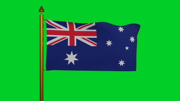 National flag of Australia waving with flagpole on chroma key, Federation of Australia flag textile alt