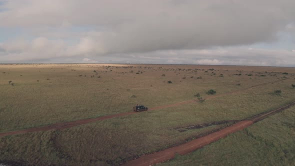 Elephant sighting while on wildlife safari in Laikipia, Kenya. Aerial drone view alt