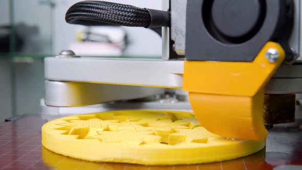 3d Printer Printing Objects Yellow Form Closeup