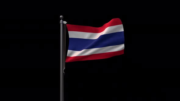 Thailand Flag On Flagpole With Alpha Channel  4K alt