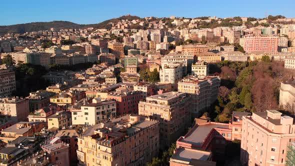 Aerial Shot Flying Up and Showing City of Genoa