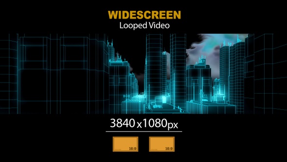 Widescreen Wireframe Neon City Side 02