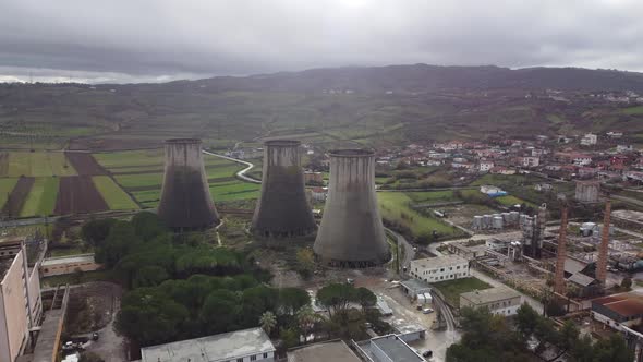 Aerial drive view of decommissioned nuclear power plant