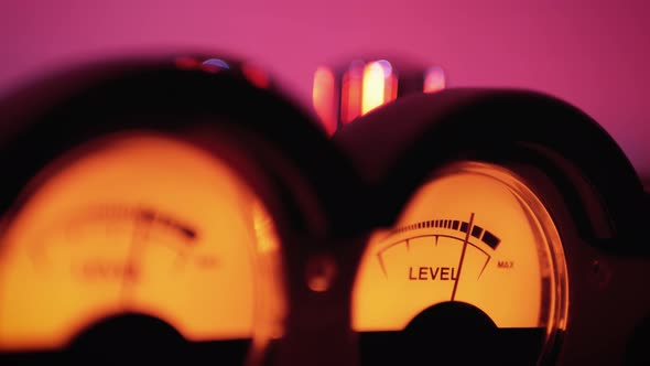 Analog Dial Indicator of Sound Signal Level in Db. Arrow Moves in Sync with Sound Level. alt