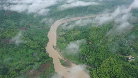 Aerial view of mountain landscape with clouds, Chittagong, Bangladesh. alt