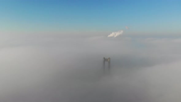 Aerial View of Moskovsky Bridge in Kiev in Dense Fog  Video