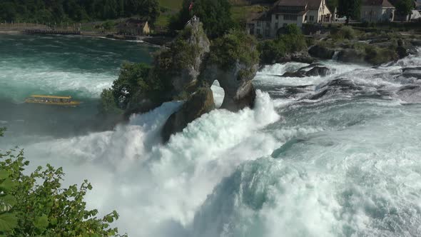 View waterfall the Rhine Falls (Rheinfalls) in Schaffhausen, Switzerland