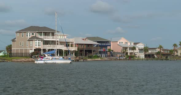 Aerial of affluent Lakefront homes in near Galveston, Texas alt