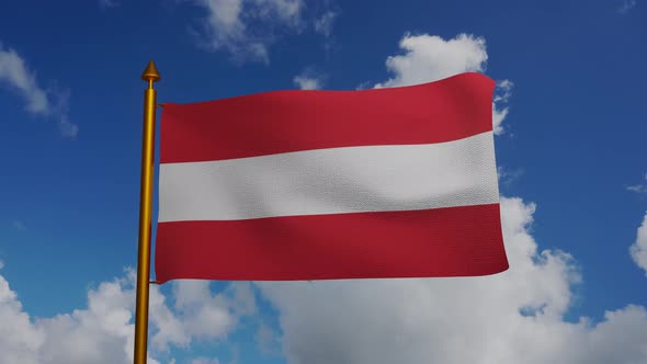 National flag of Austria waving with flagpole and blue sky timelapse alt