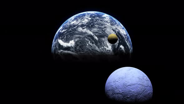 Two moons orbiting a blue planet