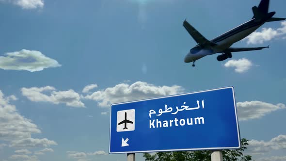 Airplane landing at Khartoum Sudan airport alt