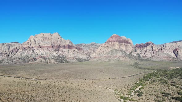 Aerial view of the Red Rock Mountains, Highway and Scenery.Red Rock National Conservation Area near alt