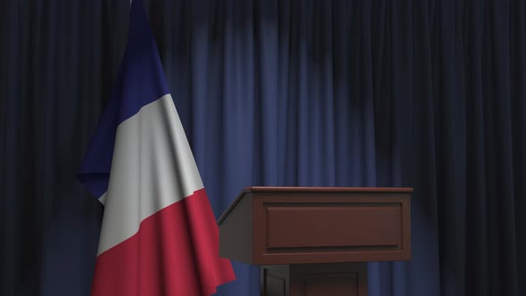National Flag of France and Speaker Podium Tribune alt